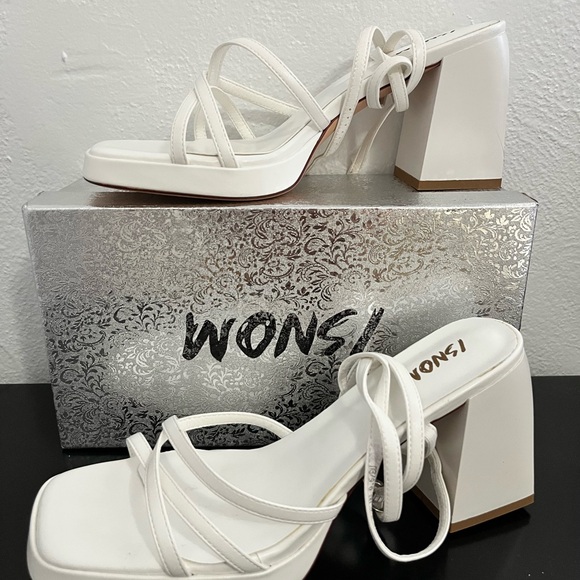 White Square Toe Strappy Y2K Chunky Block Heel Sandals - Picture 1 of 5